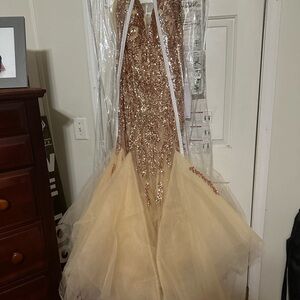 Rachel Allan Gold Sequin Prom Dress